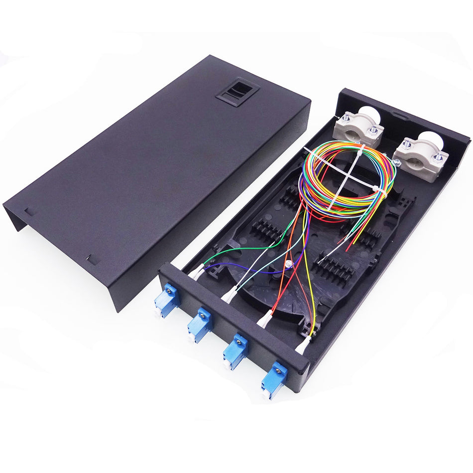 LC Duplex Wall Mount Fiber Optic Termination Distribution Box, Full Loaded with LC/UPC Pigtails and Adapters